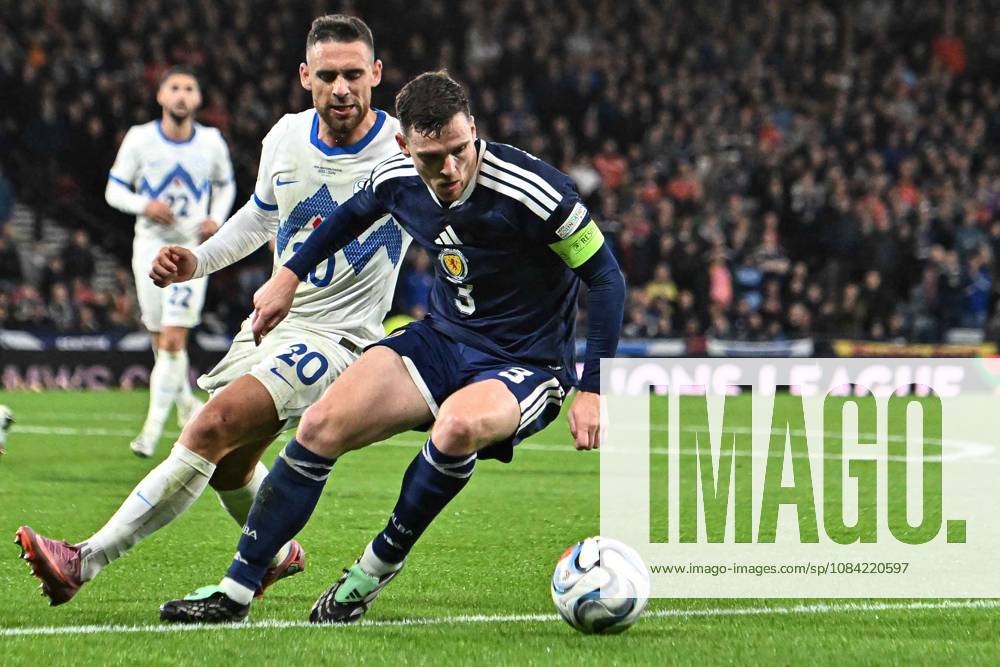 Scotland v Slovenia UEFA Nations League Andrew Robertson of Scotland and Alijosa Matko of Slovenia during the UEFA Nations League match at Barclays Hampden, Glasgow 06 10 2026 UK Newspapers OUT