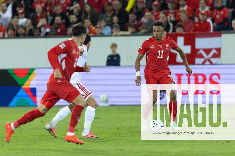 Dan Ndoye seen during National League game between teams of Switzerland and North Macedonia at thermoplan Arena (Benjamin Faes Ball Raw Images) Strasbourg Stade de la Meinau France