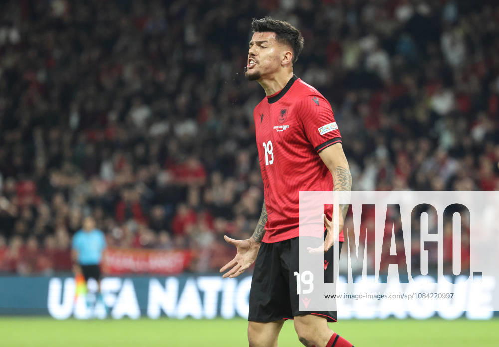 Albania vs San Marino UEFA Nations League 2026-2027 Group C1 Mirlind Daku of Albania reacts during the UEFA Nations League 2026-2027 group phase match between Albania and San Marino in Tirana, Albania on October 6, 2026 Tirana Albania