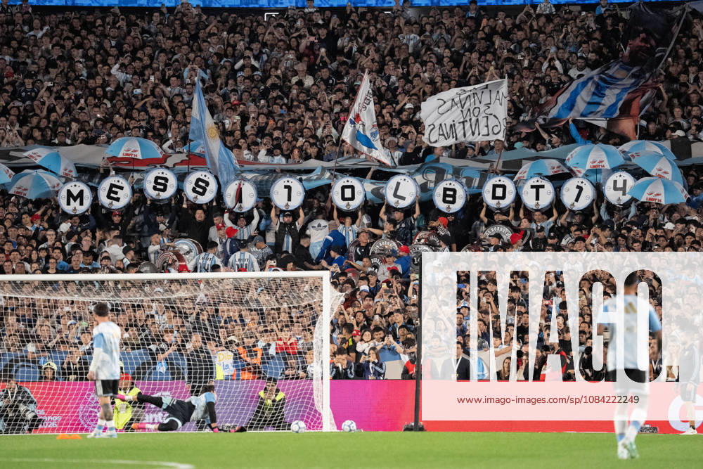 Fans of Argentina cheer in the stands prior the International Friendly, Länderspiel, Nationalmannschaft football match between Argentina and Benin at Estadio Monumental Antonio V. Liberti on October 06, 2026 in Buenos Aires, Argentina. Lionel Messi is making his final appearance for Argentina following his announcement of international retirement. (Photo by Richard Callis Sports Press Photo)