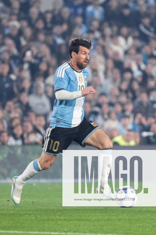 Lionel Messi of Argentina runs with the ball during the International Friendly, Länderspiel, Nationalmannschaft football match between Argentina and Benin at Estadio Monumental Antonio V. Liberti on October 06, 2026 in Buenos Aires, Argentina. (Photo by Richard Callis Sports Press Photo)