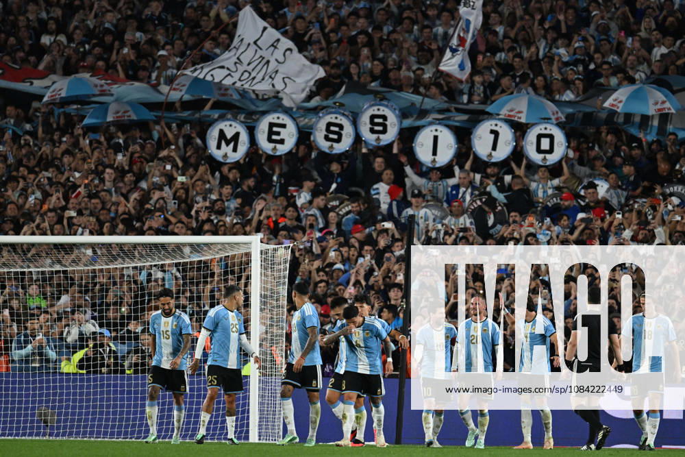 Lionel Messi farewell match BUENOS AIRES, ARGENTINA - OCTOBER 6: Lionel Messi of Argentina and his teammates celebrate after scoring his third goal during his farewell match with the national team, Nationalteam at the International Friendly, Länderspiel, Nationalmannschaft match between Argentina Vs Benin at Monumental Stadium on October 6, 2026 in Buenos Aires, Argentina. Buenos Aires Estadio Monumental Antonio Liberti Buenos Aires Argentina