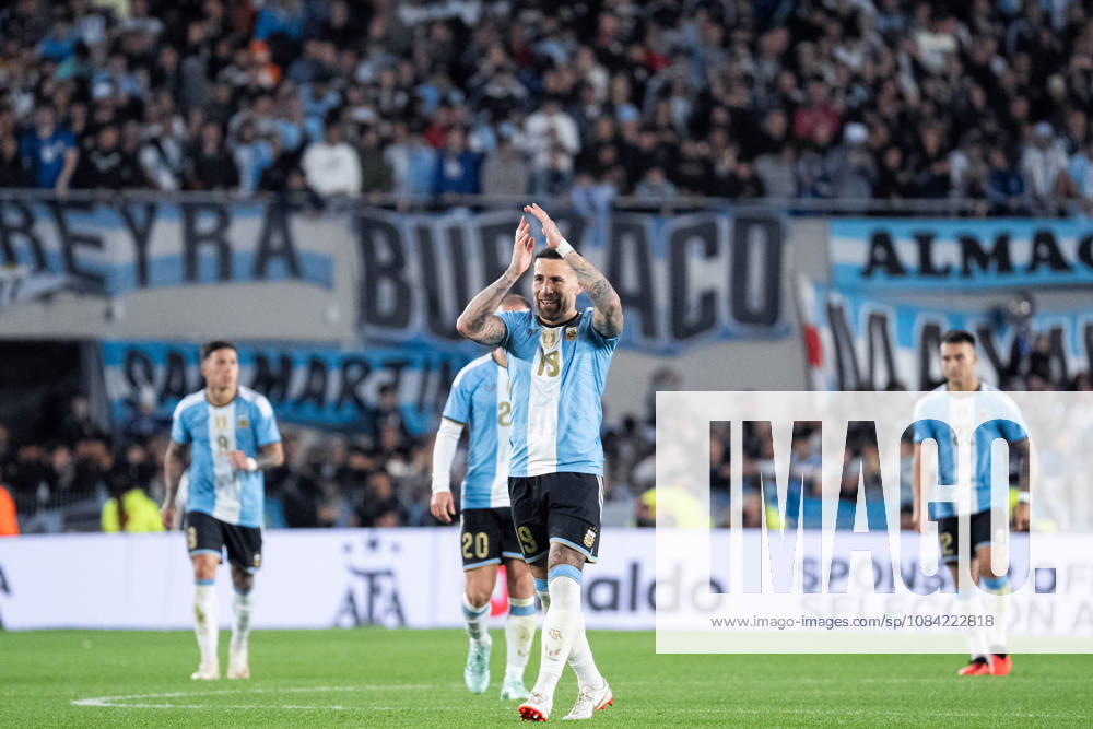 Nicolas Otamendi of Argentina celebrates after scoring the team s first goal during the International Friendly, Länderspiel, Nationalmannschaft football match between Argentina and Benin at Estadio Monumental Antonio V. Liberti on October 06, 2026 in Buenos Aires, Argentina. (Photo by Richard Callis Sports Press Photo)