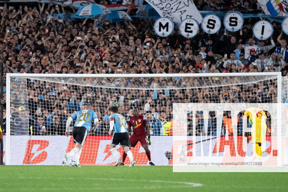 Lionel Messi of Argentina prepares to take a penalty kick during the International Friendly, Länderspiel, Nationalmannschaft football match between Argentina and Benin at Estadio Monumental Antonio V. Liberti on October 06, 2026 in Buenos Aires, Argentina. (Photo by Richard Callis Sports Press Photo)