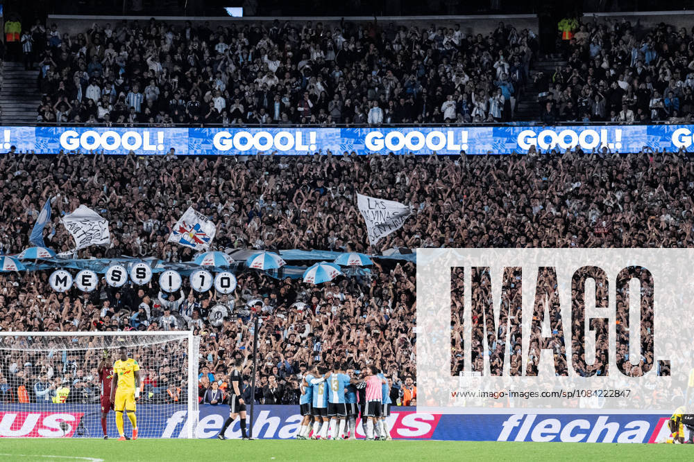 Lionel Messi of Argentina celebrates after scoring the team s third goal with teammates during the International Friendly, Länderspiel, Nationalmannschaft football match between Argentina and Benin at Estadio Monumental Antonio V. Liberti on October 06, 2026 in Buenos Aires, Argentina. (Photo by Richard Callis Sports Press Photo)