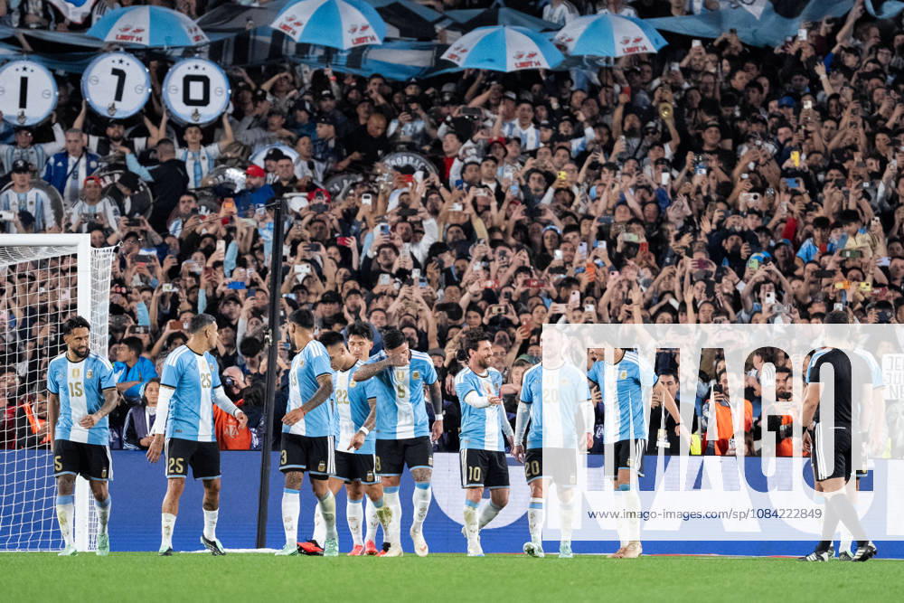Lionel Messi of Argentina celebrates after scoring the team s third goal with teammates during the International Friendly, Länderspiel, Nationalmannschaft football match between Argentina and Benin at Estadio Monumental Antonio V. Liberti on October 06, 2026 in Buenos Aires, Argentina. (Photo by Richard Callis Sports Press Photo)