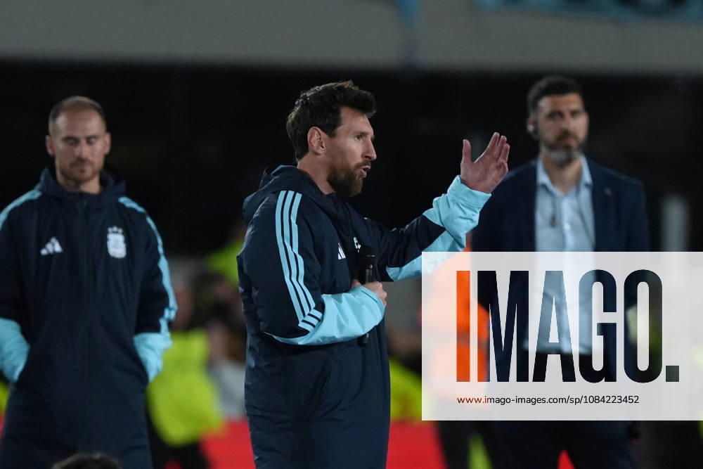 Messi bade farewell to Argentina in the friendly match against Benin BUENOS AIRES, ARGENTINA - OCTOBER 6: Argentine football legend and national team, Nationalteam captain Lionel Messi bids farewell to fans at the end of the his farewell match in front of over 80,000 spectators at the Monumental Stadium, in Buenos Aires, Argentina on October 6, 2026. Argentine football star Lionel Messi played his final international match, Länderspiel, Nationalmannschaft in the friendly game between Argentina and Benin. The 39-year-old walk onto the stadium pitch for the final time in the sky-blue and white jersey, entering his farewell as Argentina s record appearance-maker and leading scorer with 207 caps and 125 goals. Luciano Gonzalez Anadolu Buenos Aires Argentina. Editorial use only. Please get in touch for any other usage.