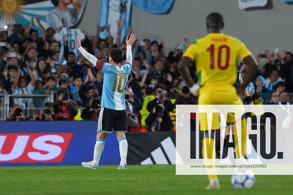 Messi bade farewell to Argentina in the friendly match against Benin BUENOS AIRES, ARGENTINA - OCTOBER 6: Argentine football legend and national team, Nationalteam captain Lionel Messi (10) celebrates after scoring a goal during his farewell match in front of over 80,000 spectators at the Monumental Stadium, in Buenos Aires, Argentina on October 6, 2026. Argentine football star Lionel Messi played his final international match, Länderspiel, Nationalmannschaft in the friendly game between Argentina and Benin. The 39-year-old walk onto the stadium pitch for the final time in the sky-blue and white jersey, entering his farewell as Argentina s record appearance-maker and leading scorer with 207 caps and 125 goals. Luciano Gonzalez Anadolu Buenos Aires Argentina. Editorial use only. Please get in touch for any other usage.