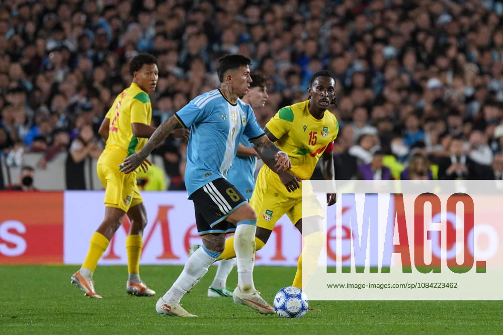 Messi bade farewell to Argentina in the friendly match against Benin BUENOS AIRES, ARGENTINA - OCTOBER 6: Enzo Fernandez (8) of Argentina in action during the friendly match between Argentina and Benin in Buenos Aires, Argentina on October 6, 2026. Argentine football legend and national team, Nationalteam captain Lionel Messi goodbye to the crowd during his farewell match in front of over 80,000 spectators at the Monumental Stadium. Argentine football star Lionel Messi played his final international match, Länderspiel, Nationalmannschaft in the friendly game between Argentina and Benin. The 39-year-old walk onto the stadium pitch for the final time in the sky-blue and white jersey, entering his farewell as Argentina s record appearance-maker and leading scorer with 207 caps and 125 goals. Luciano Gonzalez Anadolu Buenos Aires Argentina. Editorial use only. Please get in touch for any other usage.