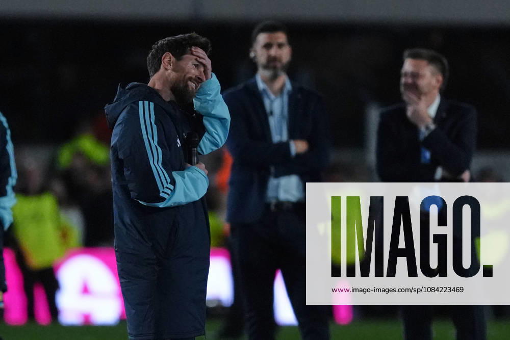 Messi bade farewell to Argentina in the friendly match against Benin BUENOS AIRES, ARGENTINA - OCTOBER 6: Argentine football legend and national team, Nationalteam captain Lionel Messi bids farewell to fans at the end of the his farewell match in front of over 80,000 spectators at the Monumental Stadium, in Buenos Aires, Argentina on October 6, 2026. Argentine football star Lionel Messi played his final international match, Länderspiel, Nationalmannschaft in the friendly game between Argentina and Benin. The 39-year-old walk onto the stadium pitch for the final time in the sky-blue and white jersey, entering his farewell as Argentina s record appearance-maker and leading scorer with 207 caps and 125 goals. Luciano Gonzalez Anadolu Buenos Aires Argentina. Editorial use only. Please get in touch for any other usage.