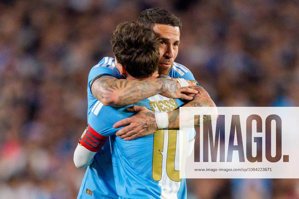 Benin v Argentina BUENOS AIRES, ARGENTINA - OCTOBER 6: Nicolas Otamendi 19 and Lionel Messi 10 of Argentina celebrate their last match during a game between Benin and Argentina at Estadio Monumental on October 6, 2026 in Buenos Aires, Argentina Buenos Aires Estadio Monumental Argentina