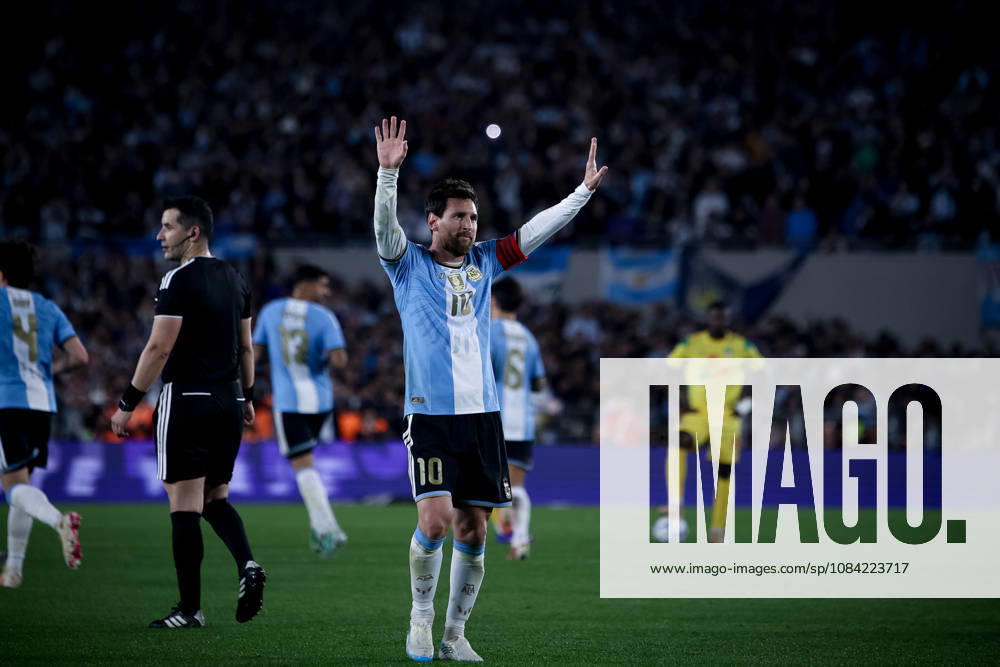 Lionel Messi of Argentina cheers during the match between Argentina and Benin at Monumental Stadium, in Buenos Aires, Argentina The Last Match Of Messi - ZUMAt163 20261006_zsp_t163_019