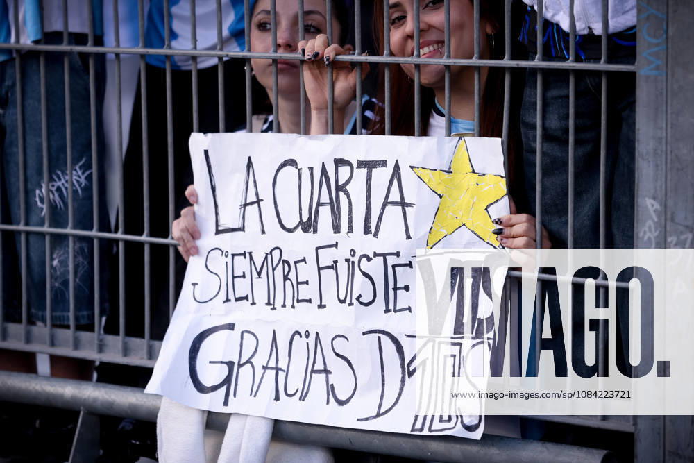 A fan displays a banner reading You were the fourth star during the match between Argentina and Benin at the Monumental Stadium in Buenos Aires, Argentina. The Last Match Of Messi - ZUMAt163 20261006_zsp_t163_023