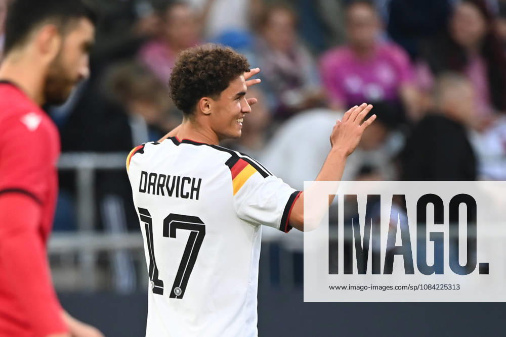 Noah DARVICH (GER) jubelt nach seinem Tor zum 1-0, Jubel, jubeln, Freude, cheers, Fussball Laenderspiel, U21, U 21 EM-Qualifikation, Deutschland - Georgien am 06.10.2026, Schueco-Arena Bielefeld, Â