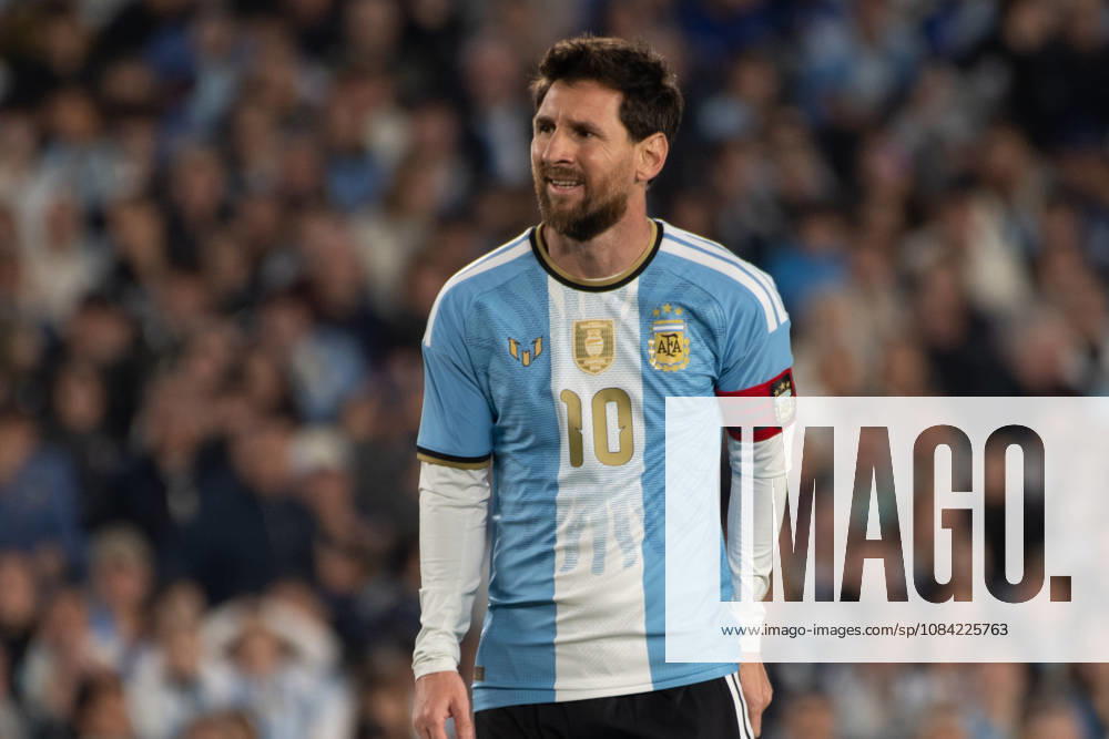 Lionel Messi, an Argentine player,laments a shot that almost resulted in a goal during a friendly match between Argentina and Benin at Estadio Monumental Antonio V. Liberti on October 6, 2026 in Buenos Aires, Argentina.