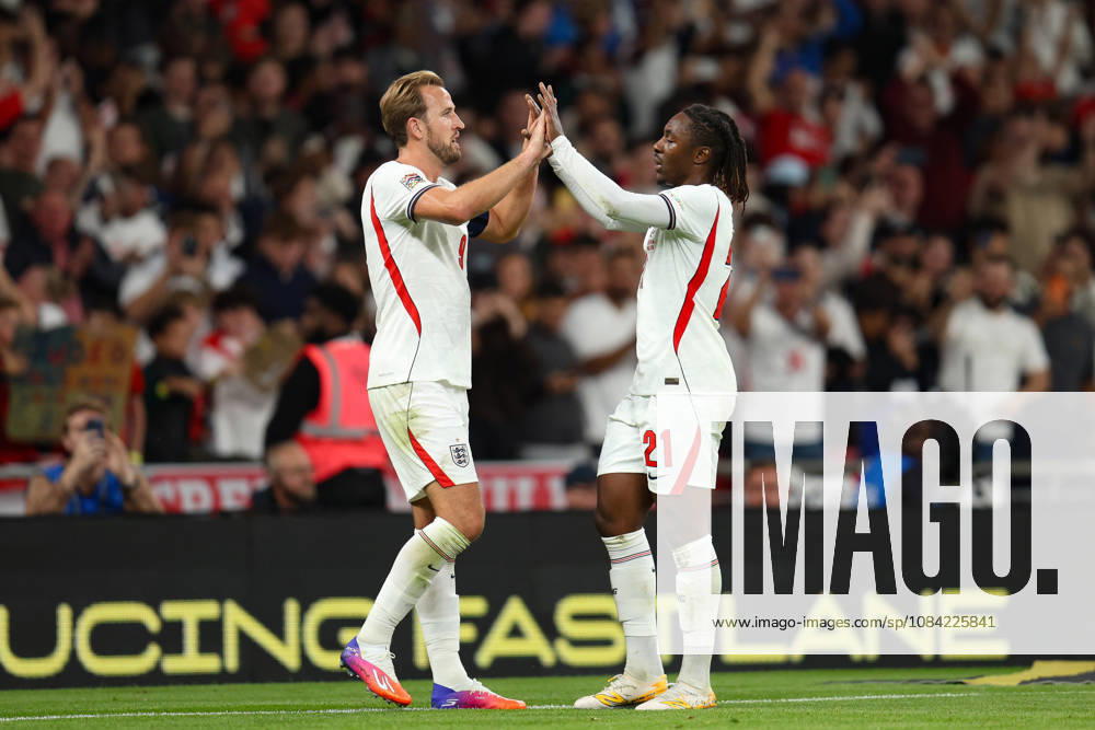 Harry Kane of England celebrates with Eberechi Eze of England after scoring during the UEFA Nations League 2026 27 group phase match between England and Czechia at Wembley Stadium on October 6, 2026 in London, England.