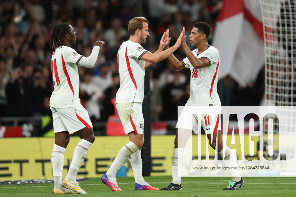 Harry Kane of England celebrates with Jude Bellingham of England after scoring during the UEFA Nations League 2026 27 group phase match between England and Czechia at Wembley Stadium on October 6, 2026 in London, England.