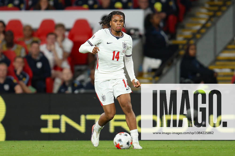 Rio Ngumoha of England controls the ball during the UEFA Nations League 2026 27 group phase match between England and Czechia at Wembley Stadium on October 6, 2026 in London, England.