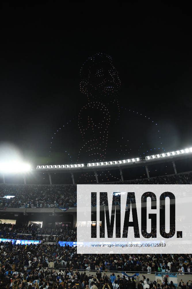 firework and drone light show during the Lionel Messi of Argentina addresses, speak to the crowd after his final international appearance the International Friendly, Länderspiel, Nationalmannschaft match between Argentina and Benin at Estadio Mas Monumental on October 06, 2026 in Buenos Aires, Argentina. Photo by SFSI Argentina national team, Nationalteam v Benin