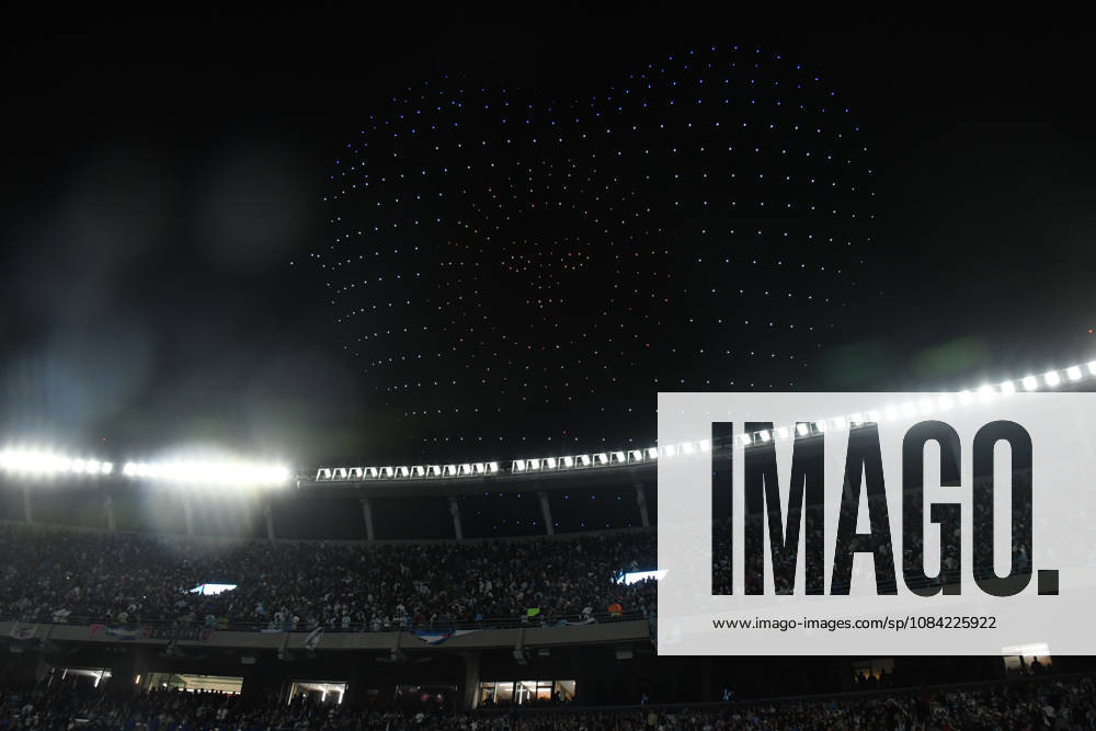 firework and drone light show during the Lionel Messi of Argentina addresses, speak to the crowd after his final international appearance the International Friendly, Länderspiel, Nationalmannschaft match between Argentina and Benin at Estadio Mas Monumental on October 06, 2026 in Buenos Aires, Argentina. Photo by SFSI Argentina national team, Nationalteam v Benin