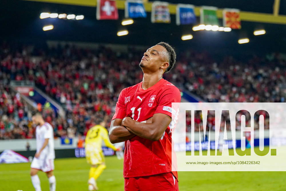 Fussball UEFA Nations League 2026 - 2027, 4. Spieltag - Schweiz vs Nordmazedonien - Thermoplan Arena (Luzern): Dan Ndoye (Schweiz, 11) Mimik, Gesichtsausdruck, Emotion, Geste, Gestik