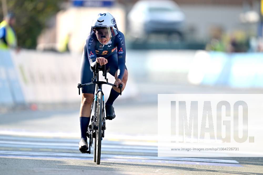 Spain s Alejandra Neira Dominguez crosses the finish line to win the Women Junior Individual Time Trial race (22km) at the cycling UEC Road European Championships, in Ljubljana, Slovenia, on Wednesday 7 October 2026. The UEC Road European Championships are taking place from 02 to 07 October in Ljubljana, Slovenia. DAVIDxPINTENS x189033667x