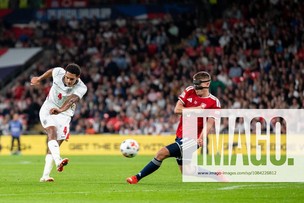 Jarell Quansah of England shoots during the Nations League match between England and Czechia at Wembley Stadium, London, England on 6 October 2026.