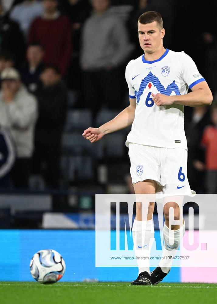 Glasgow, Scotland, 6th October 2026. Jaka Bijol of Slovenia during the Scotland vs Slovenia UEFA Nations League match at Hampden Park, Glasgow. Picture credit should read: Neil Hanna Sportimage . SPI_129_NH_Scotland_Slovenia SPI-5054-0129