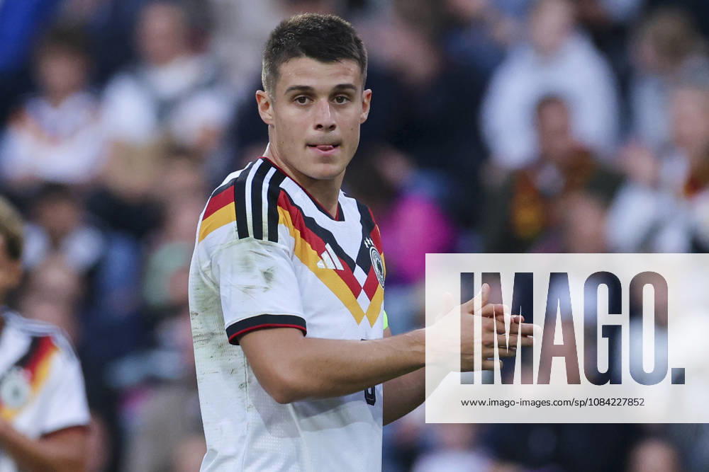 Nicolo Tresoldi (Germany) cheers during the UEFA Under21 EURO Qualifier, EM, Europameisterschaft between Germany U21, U 21 and Georgia U21 at Almstadion on October 6, 2026 in Bielefeld, Germany. (Photo by Marco Steinbrenner DeFodi Images) -