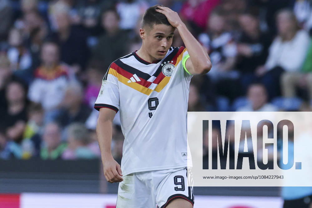 Nicolo Tresoldi (Germany) looks dejected during the UEFA Under21 EURO Qualifier, EM, Europameisterschaft between Germany U21, U 21 and Georgia U21 at Almstadion on October 6, 2026 in Bielefeld, Germany. (Photo by Marco Steinbrenner DeFodi Images) -