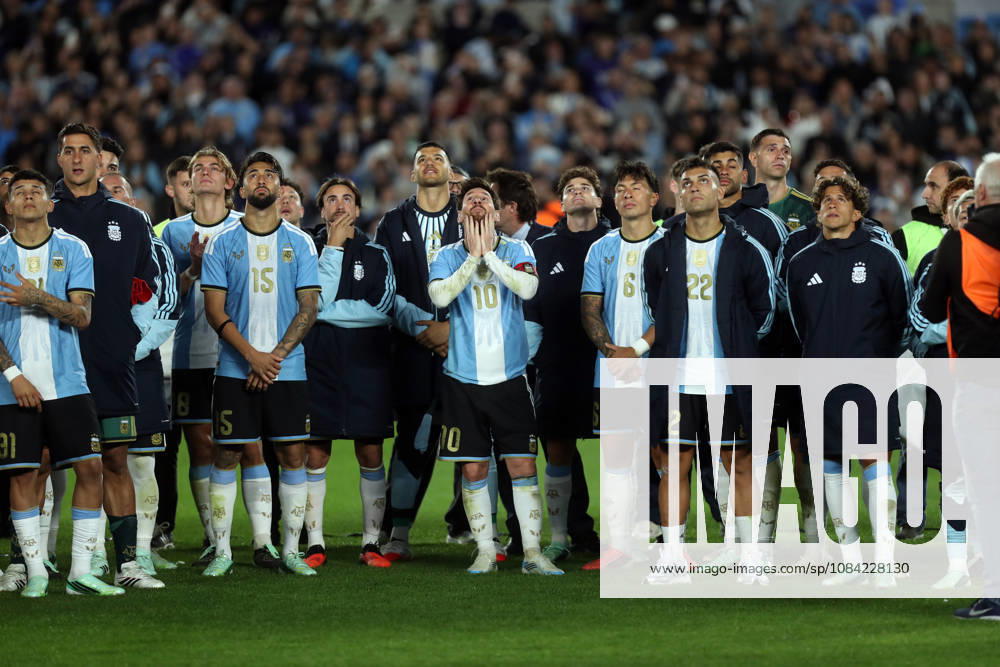 (261007) -- BUENOS AIRES, Oct. 7, 2026 -- Lionel Messi (C) of Argentina watches a drone show with his teammates after a football friendly match between Argentina and Benin at the Monumental Stadium in Buenos Aires, capital of Argentina, on Oct. 6, 2026. The match marked Lionel Messi s final appearance for the Argentina national football team. (Photo by Xinhua) (SP)ARGENTINA-BUENOS AIRES-FOOTBALL-FRIENDLY MATCH-ARGENTINA VS BENIN MartinxZabala