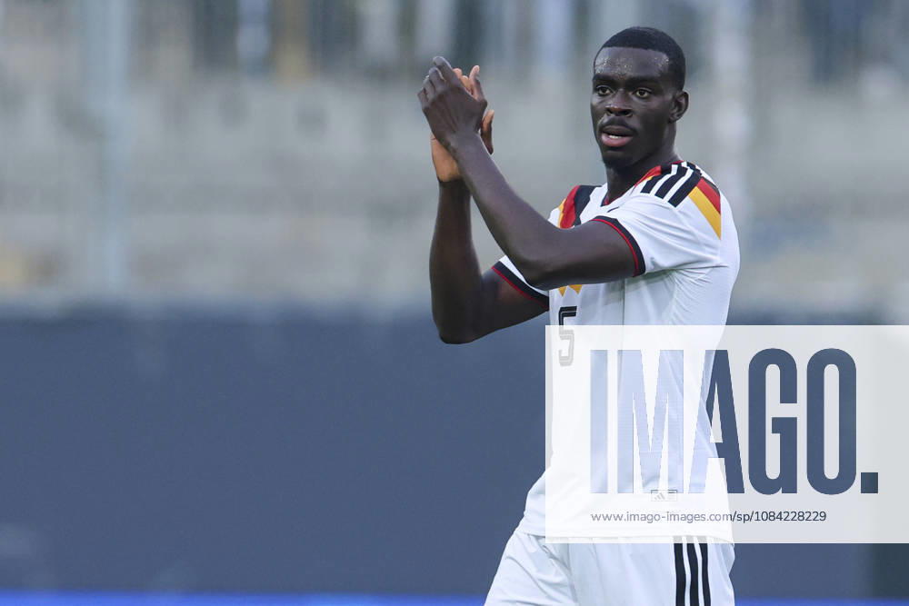 Joshua Quarshie (Germany) cheers during the UEFA Under21 EURO Qualifier, EM, Europameisterschaft between Germany U21, U 21 and Georgia U21 at Almstadion on October 6, 2026 in Bielefeld, Germany. (Photo by Marco Steinbrenner DeFodi Images) -
