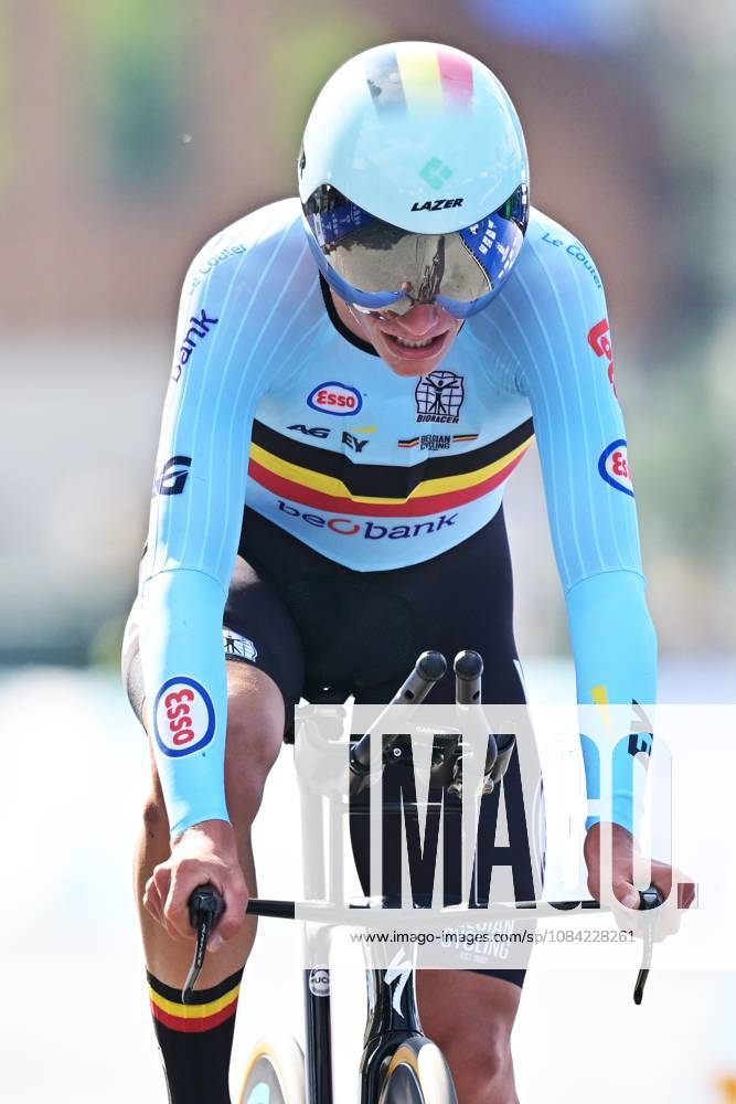Belgium s Vic De Smet crosses the finish line of the Men Junior Individual Time Trial race (22km) at the cycling UEC Road European Championships, in Ljubljana, Slovenia, on Wednesday 7 October 2026. The UEC Road European Championships are taking place from 02 to 07 October in Ljubljana, Slovenia. DAVIDxPINTENS x189037843x