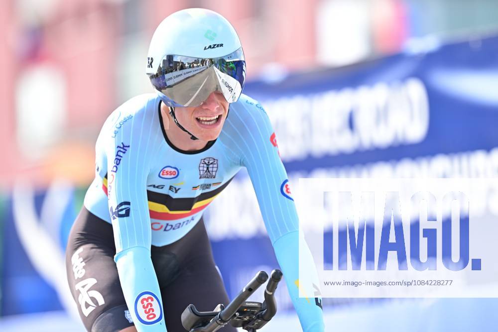 Belgium s Vic De Smet crosses the finish line of the Men Junior Individual Time Trial race (22km) at the cycling UEC Road European Championships, in Ljubljana, Slovenia, on Wednesday 7 October 2026. The UEC Road European Championships are taking place from 02 to 07 October in Ljubljana, Slovenia. DAVIDxPINTENS x189037929x