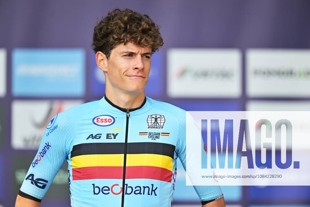 Belgium s Vic De Smet , winner of the bronze medal celebrates on the podium of the Men Junior Individual Time Trial race (22km) at the cycling UEC Road European Championships, in Ljubljana, Slovenia, on Wednesday 7 October 2026. The UEC Road European Championships are taking place from 02 to 07 October in Ljubljana, Slovenia. DAVIDxPINTENS x189037964x