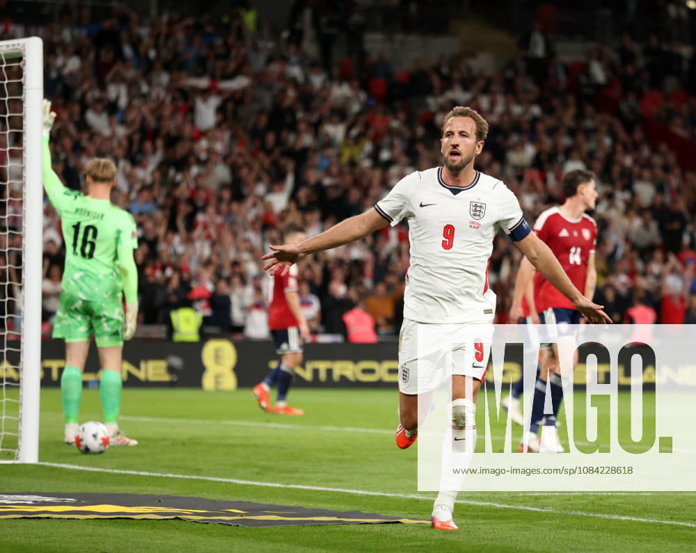 Harry Kane (E) celebrates scoring the second England goal (2-0) at the England v Czechia UEFA Nations League Group 3 match, at Wembley Stadium, London, UK, on 6th October, 2026. .