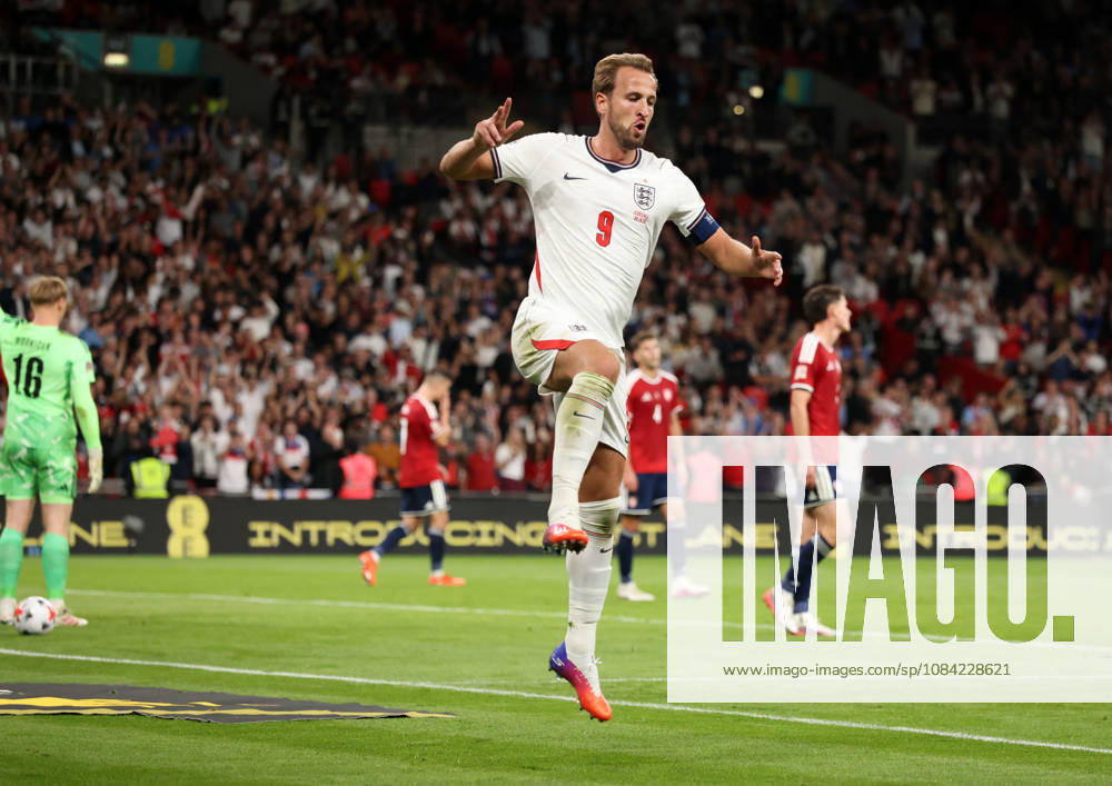 Harry Kane (E) celebrates scoring the second England goal (2-0) at the England v Czechia UEFA Nations League Group 3 match, at Wembley Stadium, London, UK, on 6th October, 2026. .