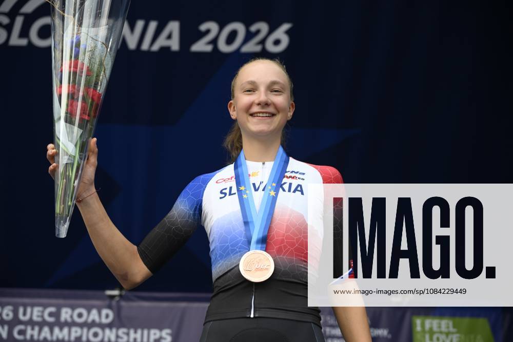 UEC 2026 Road European Championships Ljubljana 07 10 2026 SENCUR, SLOVENIA - OCTOBER 07 : bronze medal Chladonova Viktoria (SVK) pictured during the podium ceremony of the Individual Time Trial Women Under 23 at the 2026 UEC Road European Championships. An UCI Continental Championships time trial cycling race with start and finish in Sencur on October 7, 2026 in Sencur, Slovenia, 07 10 2026 Sencur Slovenia