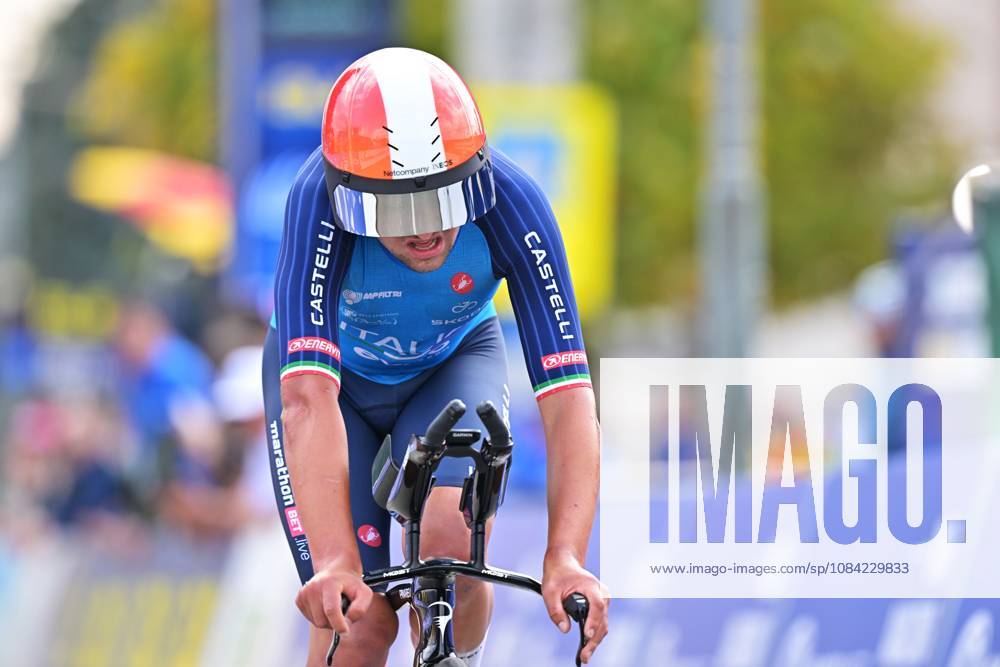 Italy s Nicolas Milesi crosses the finish line of the Men U23 Individual Time Trial race (22km) at the cycling UEC Road European Championships, in Ljubljana, Slovenia, on Wednesday 7 October 2026. The UEC Road European Championships are taking place from 02 to 07 October in Ljubljana, Slovenia. DAVIDxPINTENS x189041193x