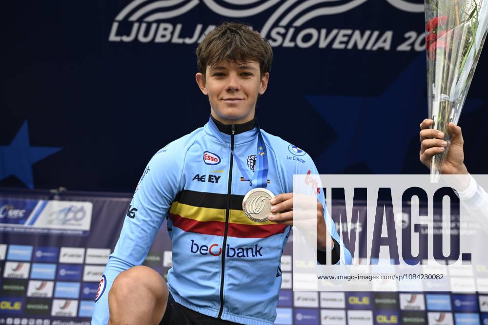 UEC 2026 Road European Championships Ljubljana 07 10 2026 SENCUR, SLOVENIA - OCTOBER 07 : silver medal Van kerckhove Matisse (BEL) pictured during the podium ceremony of the Individual Time Trial Men Under 23 at the 2026 UEC Road European Championships. An UCI Continental Championships time trial cycling race with start and finish in Sencur on October 7, 2026 in Sencur, Slovenia, 07 10 2026 Sencur Slovenia