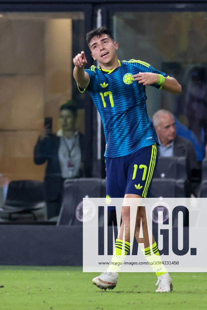 MIAMI, FL - OCTOBER 06: Samuel Velasquez 17 of Colombia celebrates a goal scored during an International Friendly, Länderspiel, Nationalmannschaft soccer match between Colombia and Peru at NU Stadium on October 06, 2026 in Miami, Florida.(Photo by Chris Arjoon Icon Sportswire) SOCCER: OCT 06 Colombia vs Peru Icon2610060000067