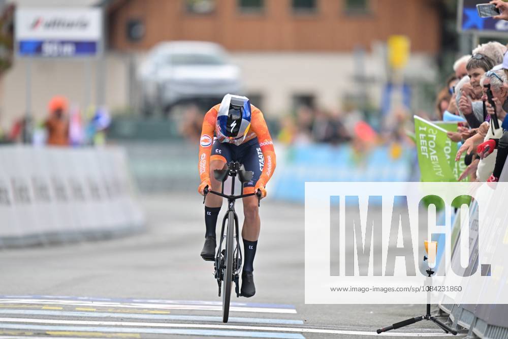 Netherlands Demi Vollering crosses the finish line of the Women Elite Individual Time Trial race (22km) at the cycling UEC Road European Championships, in Ljubljana, Slovenia, on Wednesday 7 October 2026. The UEC Road European Championships are taking place from 02 to 07 October in Ljubljana, Slovenia. DAVIDxPINTENS x189050338x