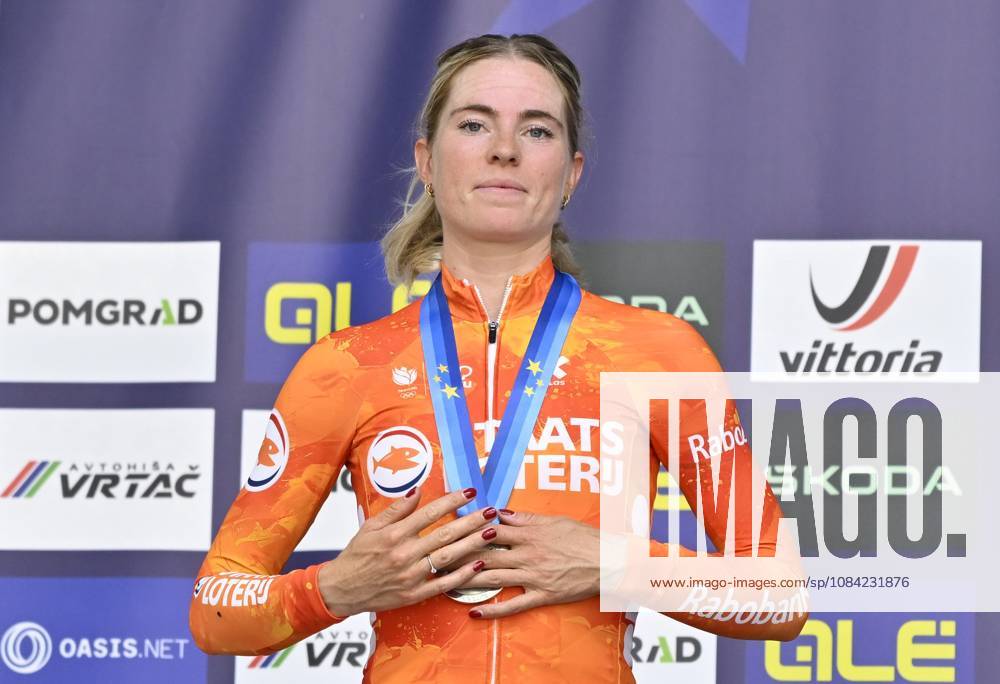UEC 2026 Road European Championships Ljubljana 07 10 2026 SENCUR, SLOVENIA - OCTOBER 07 : silver medal Vollering Demi (NED) pictured during the podium ceremony of the Women Elite Individual Time Trial at the 2026 UEC Road European Championships. An UCI Continental Championships time trial cycling race with start and finish in Sencur on October 7, 2026 in Sencur, Slovenia, 07 10 2026 Sencur Slovenia