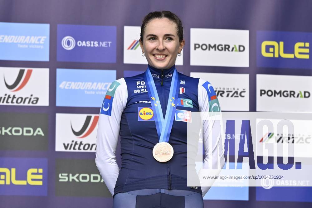 UEC 2026 Road European Championships Ljubljana 07 10 2026 SENCUR, SLOVENIA - OCTOBER 07 : bronze medal Berthet Juliette (FRA) pictured during the podium ceremony of the Women Elite Individual Time Trial at the 2026 UEC Road European Championships. An UCI Continental Championships time trial cycling race with start and finish in Sencur on October 7, 2026 in Sencur, Slovenia, 07 10 2026 Sencur Slovenia