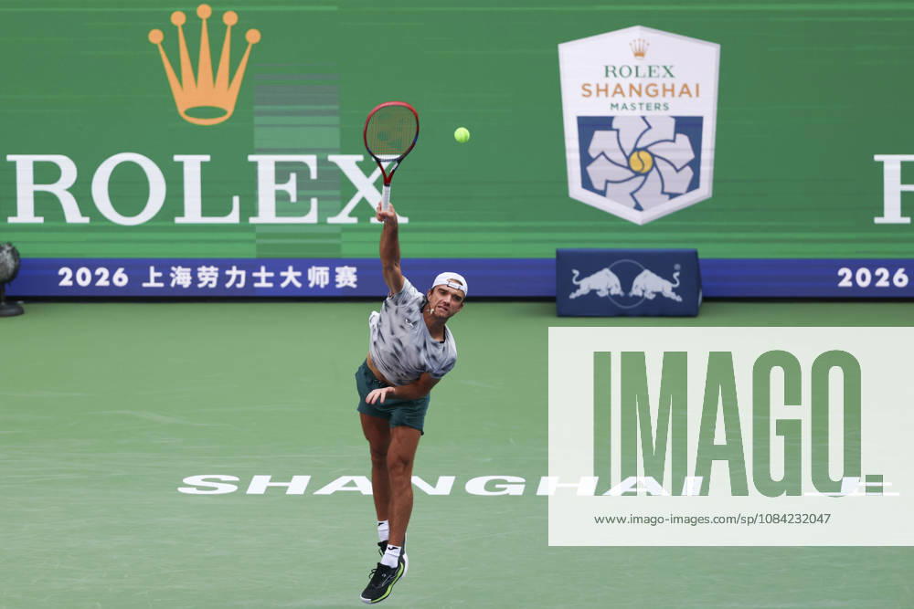 (261007) -- SHANGHAI, Oct. 7, 2026 -- Tomas Machac serves during the men s singles first round match between Zhang Zhizhen of China and Tomas Machac of the Czech Republic at the 2026 ATP, Tennis Herren tour Shanghai Masters tennis tournament in Shanghai, China, Oct. 7, 2026. ) (SP)CHINA-SHANGHAI-TENNIS-SHANGHAI MASTERS-MEN S SINGLES (CN) WangxXiang