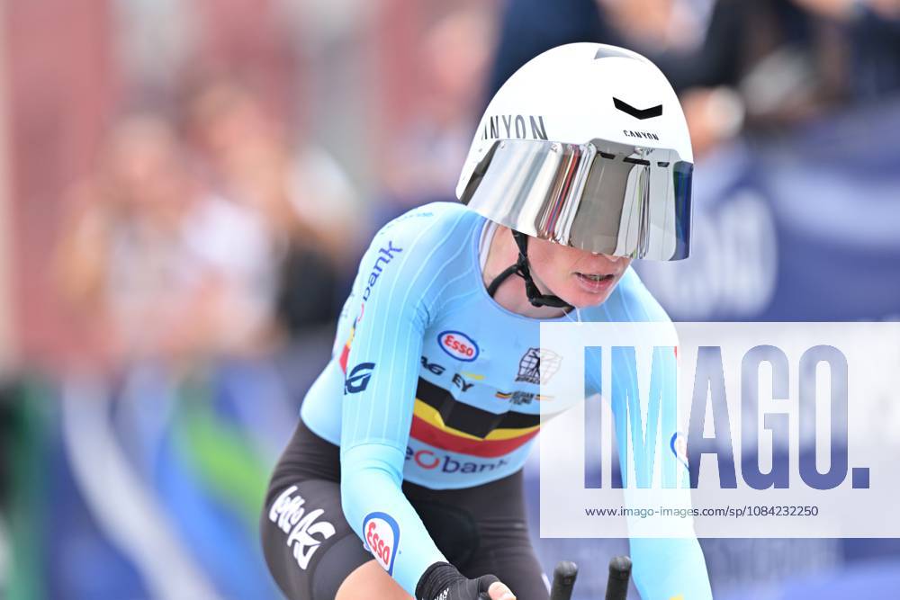 Belgium s Lotte Claes crosses the finish line of the Women Elite Individual Time Trial race (22km) at the cycling UEC Road European Championships, in Ljubljana, Slovenia, on Wednesday 7 October 2026. The UEC Road European Championships are taking place from 02 to 07 October in Ljubljana, Slovenia. DAVIDxPINTENS x189054905x