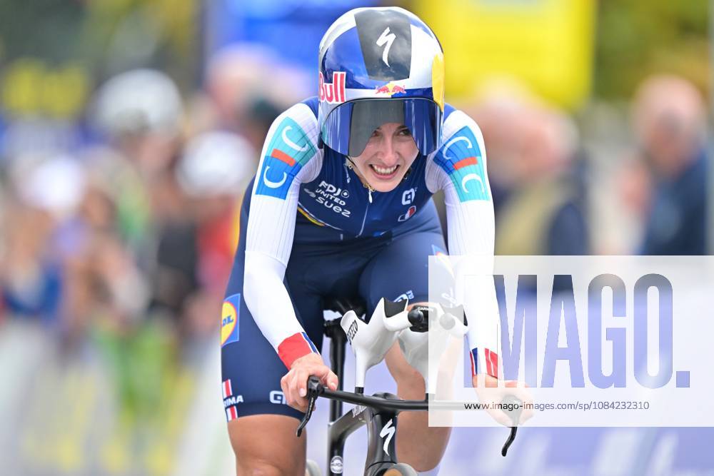 France s Juliette Berthet crosses the finish line of the Women Elite Individual Time Trial race (22km) at the cycling UEC Road European Championships, in Ljubljana, Slovenia, on Wednesday 7 October 2026. The UEC Road European Championships are taking place from 02 to 07 October in Ljubljana, Slovenia. DAVIDxPINTENS x189055065x