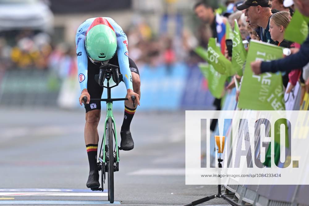 Belgium s Sander De Pestel crosses the finish line of the Men Elite Individual Time Trial race (22km) at the cycling UEC Road European Championships, in Ljubljana, Slovenia, on Wednesday 7 October 2026. The UEC Road European Championships are taking place from 02 to 07 October in Ljubljana, Slovenia. DAVIDxPINTENS x189062349x