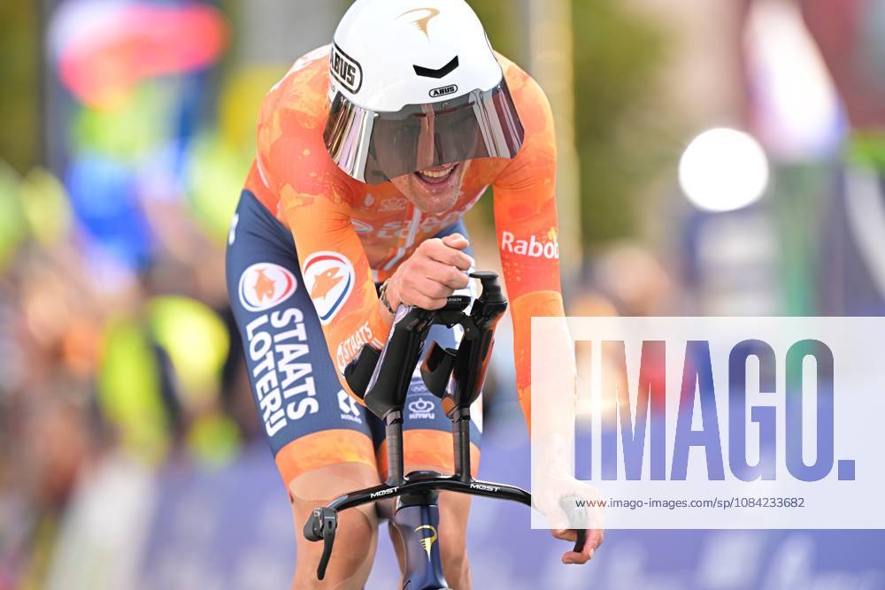 Netherlands Sjoerd Bax crosses the finish line of the Men Elite Individual Time Trial race (22km) at the cycling UEC Road European Championships, in Ljubljana, Slovenia, on Wednesday 7 October 2026. The UEC Road European Championships are taking place from 02 to 07 October in Ljubljana, Slovenia. DAVIDxPINTENS x189063070x