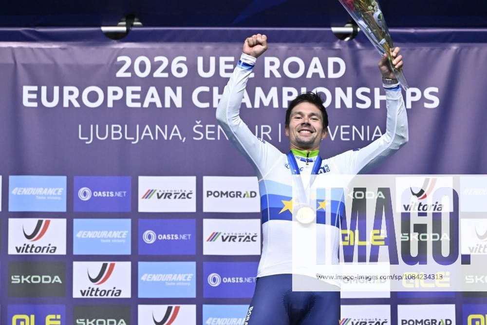 UEC 2026 Road European Championships Ljubljana 07 10 2026 SENCUR, SLOVENIA - OCTOBER 07 : gold medal Roglic Primoz (SLO) pictured during the podium ceremony of the Men Elite Individual Time Trial at the 2026 UEC Road European Championships. An UCI Continental Championships time trial cycling race with start and finish in Sencur on October 7, 2026 in Sencur, Slovenia, 07 10 2026 Sencur Slovenia